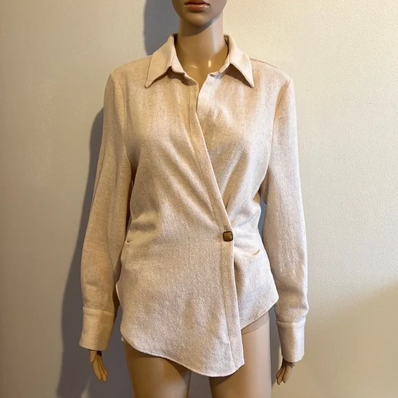 Zara Wool Blend Wrap Long Sleeve Side button Top Size S - Picture 8 of 15